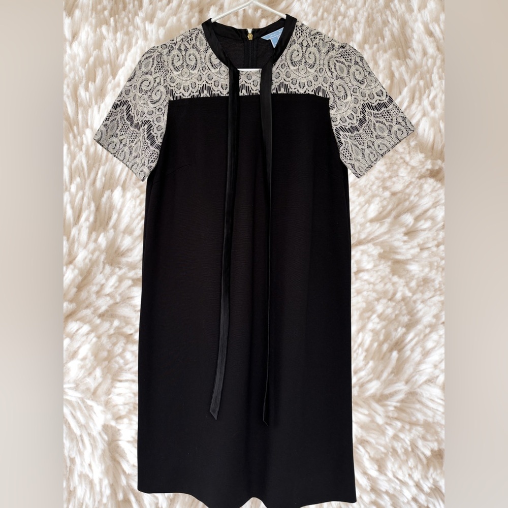Draper James Black Dress with White Lace Yoke and Neck Bow - Picture 3 of 9